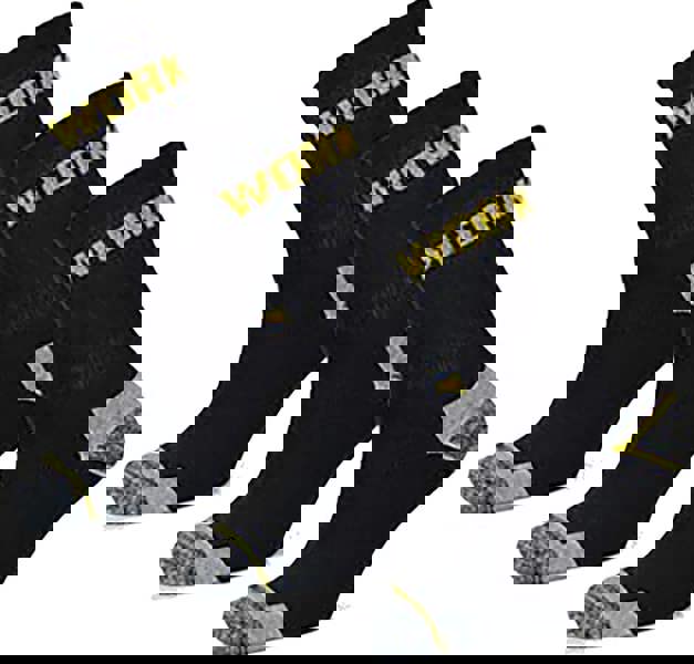 KAV Men's Work Socks - Comfortable, Wicking, Breathable, Walking, Smart, Durable, Black with Grey and Yellow Contrast, Size - UK 7-11