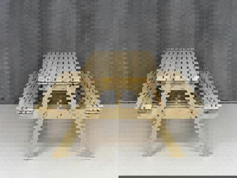 Fortem Rounded Pub Style Picnic Table and Benches Set - Wooden Outdoor Dining Set for Gardens, Patios, and Pubs