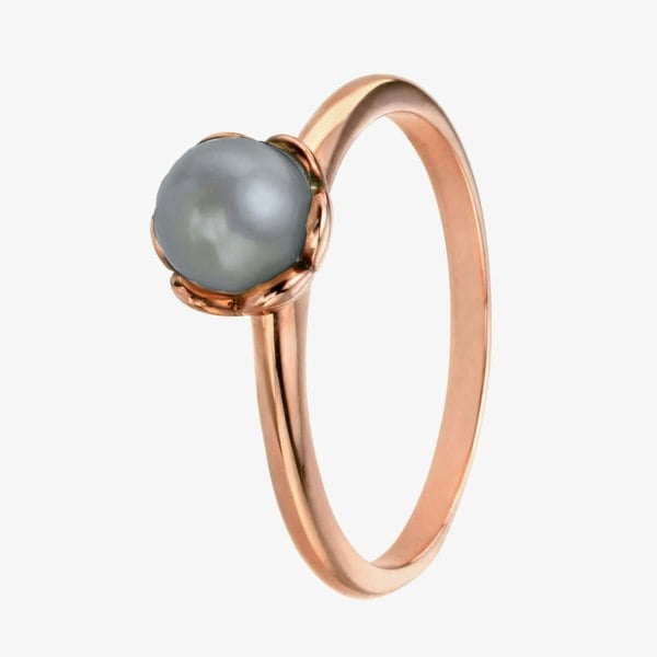 T. H. Baker Rose Gold-Plated Grey Freshwater Pearl Flower Ring R3467H