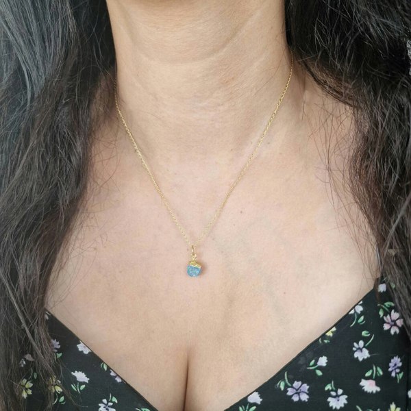 Harfi Raw Aquamarine Gold Plated March Birthstone Necklace