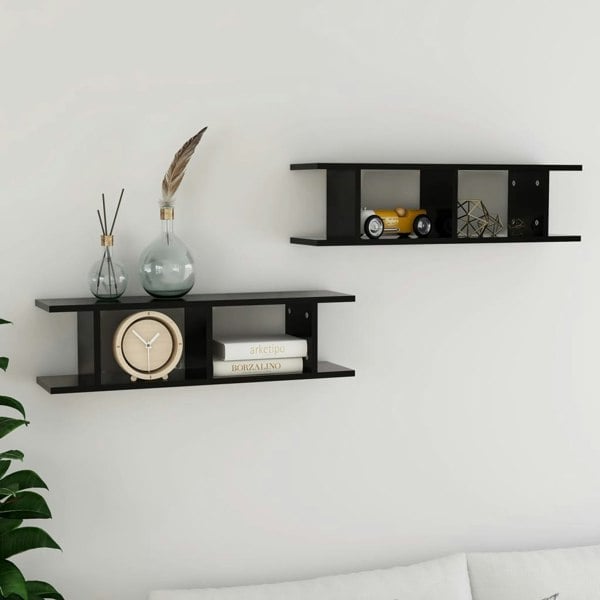 Berkfield Wall Shelves 2 pcs Black 75x18x20 cm Engineered Wood