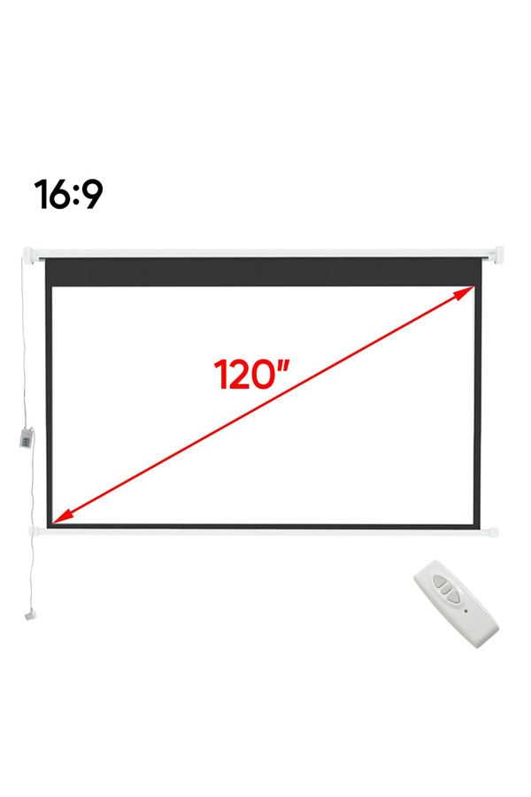 Living and Home 120"  Electric Motorized Wall Mounted Projector Screen with Remote 16:9  White Crossbar