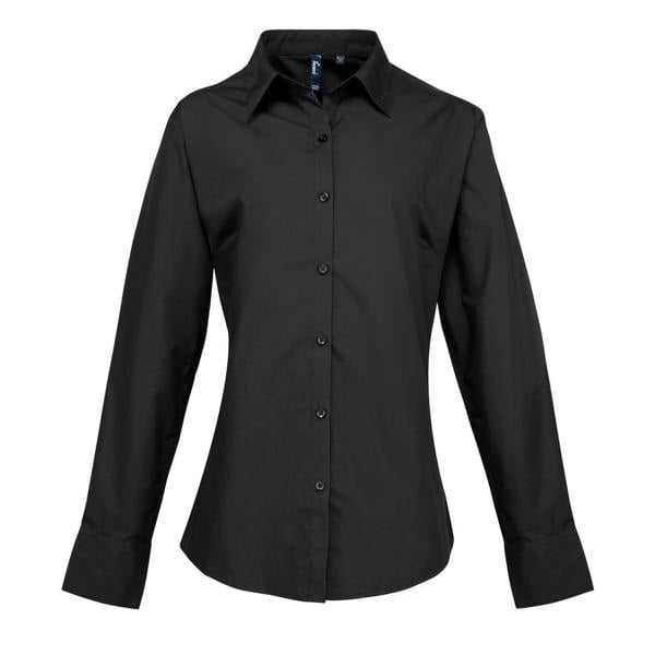 Premier Womens/Ladies Supreme Poplin Long-Sleeved Formal Shirt - Black