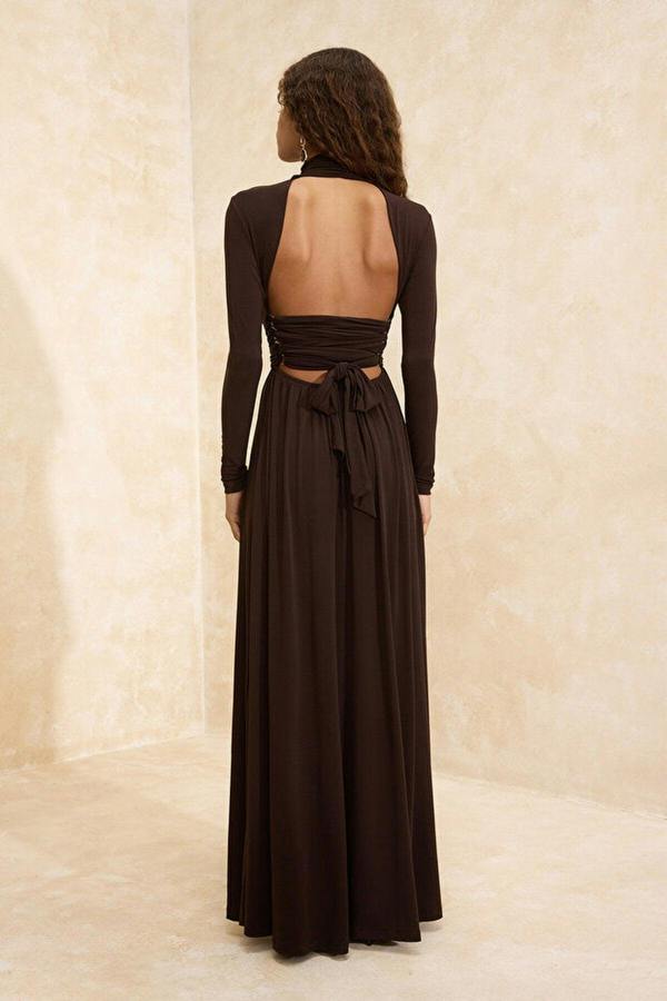 WOVCOR Accessory Detailed Knitted Maxi Evening Dress