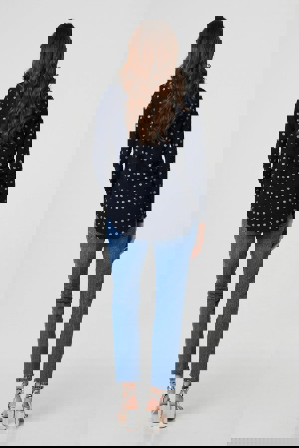 Navy | Polka Dot Print Relaxed Long Sleeve Top