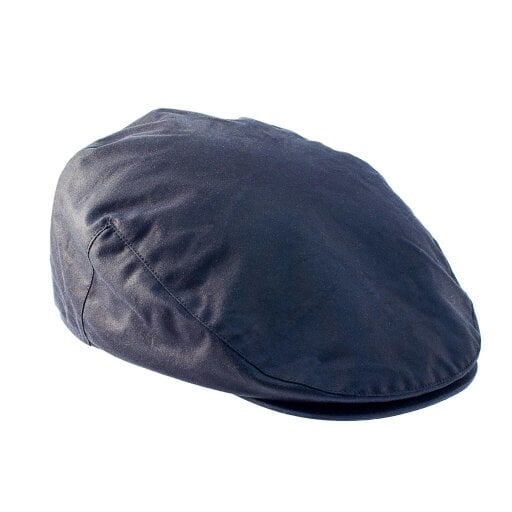 Heather Hats & Accessories Water Resistant Waxed Cotton Flat Cap, Checked Cotton Lining, Outdoor Wear, Navy