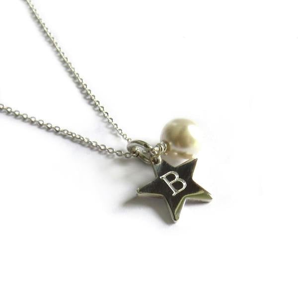 Aye Do Gifts Personalised Mini Silver Star & Pearl Necklace | Initial