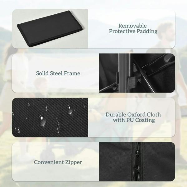 Black folding wagon cart with steel frame, oxford cloth lining, and protective padding
