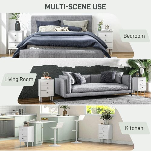 Wyld Haus Latato Wooden White Set Of 2 Bedside Tables with 3 Drawers