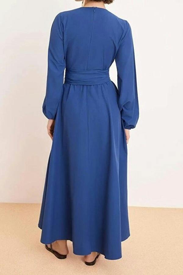 WOVCOR Unlined Pleated Belt Buckle Detail Woven Dress