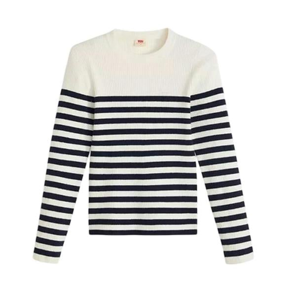 Levis Womens/Ladies Striped Ribbed Collar Long-Sleeved Sweater Top - Blue/White - 