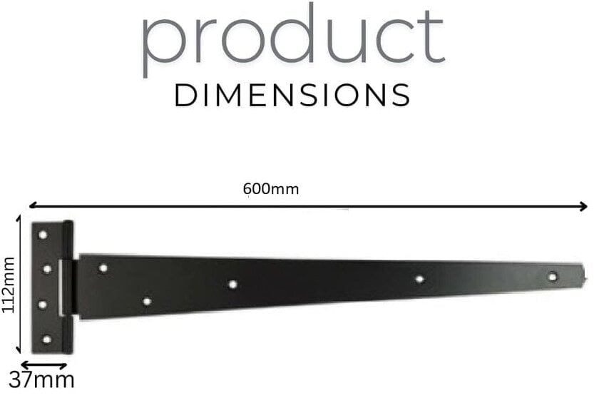 EDH Door Hardware 3 Pack Black Heavy Duty Tee Hinges 600mm (24") for Gates, Sheds & Garage Doors
