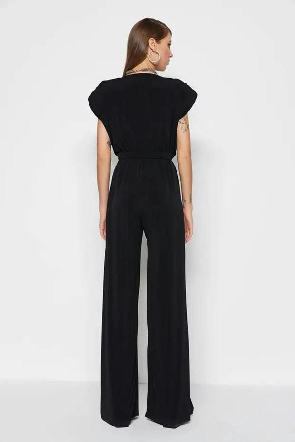 V Neck Belted Knit Jumpsuit
