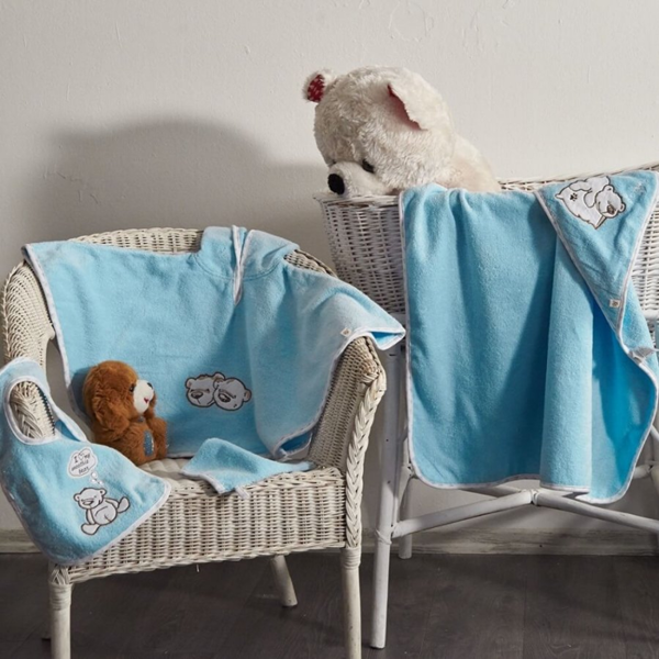 Cotton and Olive Twin Bears Organic Cotton Baby Poncho Set