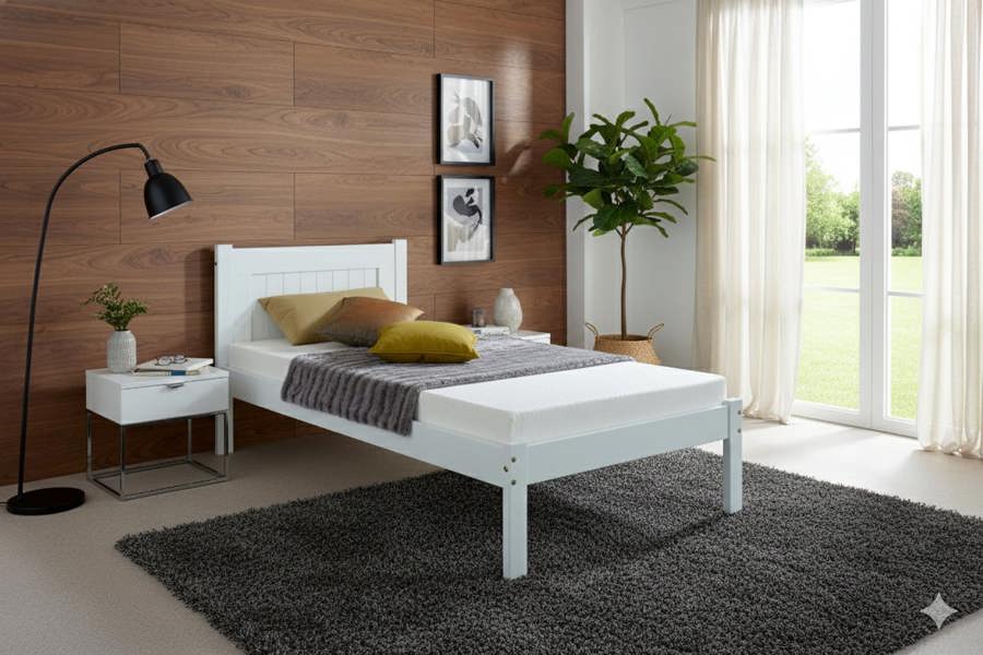 Mission TM Clifton Solid Pine Bed Frame, Panelled Headboard, White, 4 Sizes