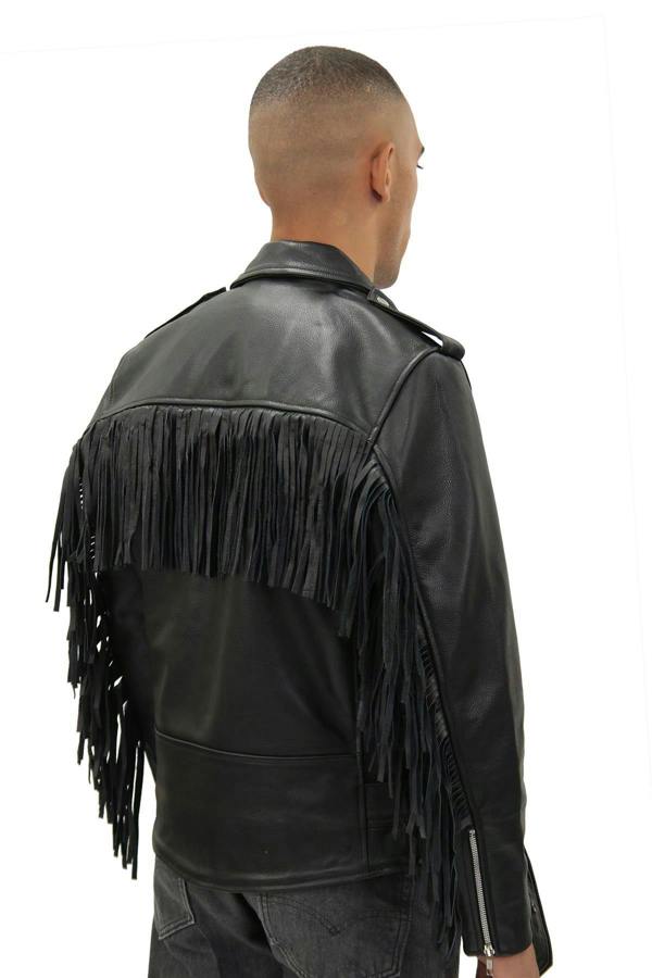 Infinity Leather Mens Fringe Hide Leather Biker Jacket- Tokyo
