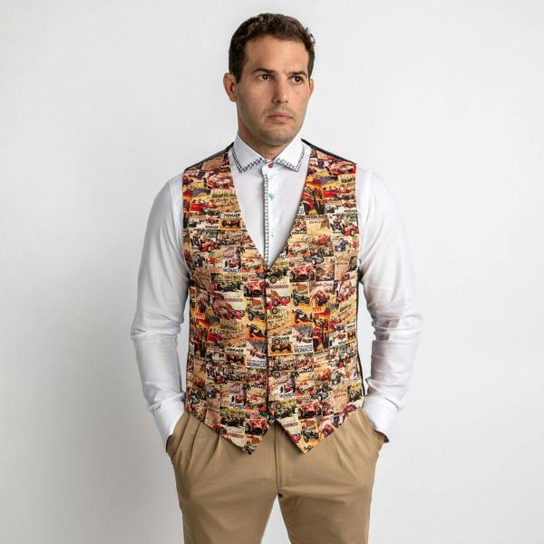 RACING RENAISSANCE VINTAGE PRINTED WAISTCOAT – Premium Men's Patterned Shirt by Claudio Lugli | Bold Design, Tailored Fit, Best Printed Shirts