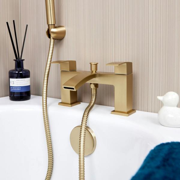 Flode Boras | Bath Shower Mixer | Including Handset and Holder | Brushed Brass