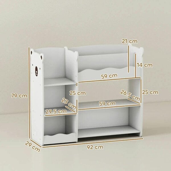 Bobobiy Kids Toy Storage Unit, Bear Design Kids Bookshelf and Toy Organiser, for Bedroom, Nursery, Playroom, White