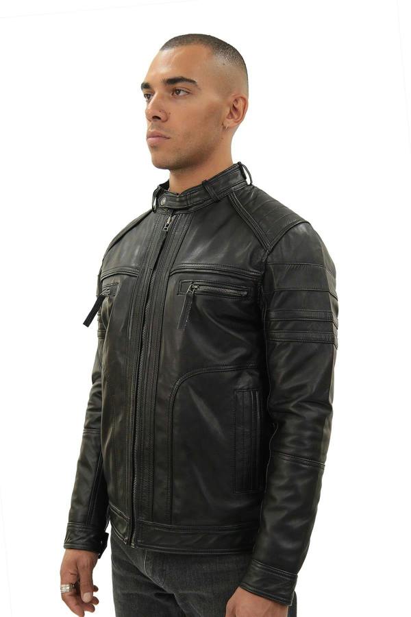 Infinity Leather Men's Vintage Black Leather Biker Jacket-Naples
