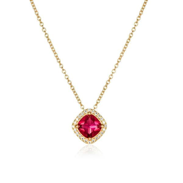 namana Gold Plated Sterling Silver Red Cubic Zirconia Cushion Halo Pendant Necklace