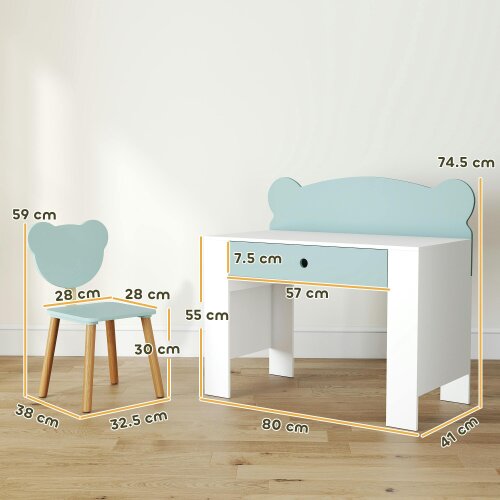 AIYAPLAY Kids Desk and Chair Set, Children Writing Table with Drawer