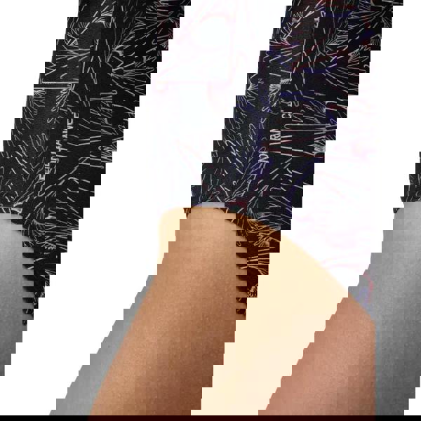 Speedo Hyperboom Allover Medalist Swimsuit in black with neon pink purple leggings pattern