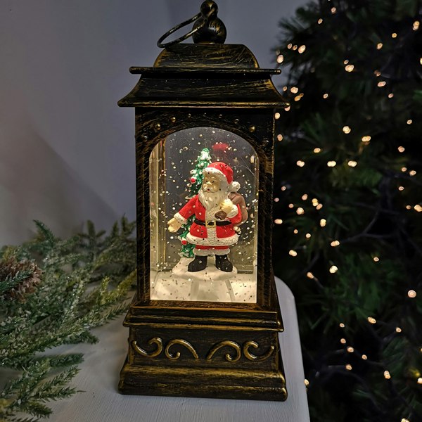 Samuel Alexander 21cm Dual Power Glitter Water Spinner Lantern Christmas Decoration - Santa