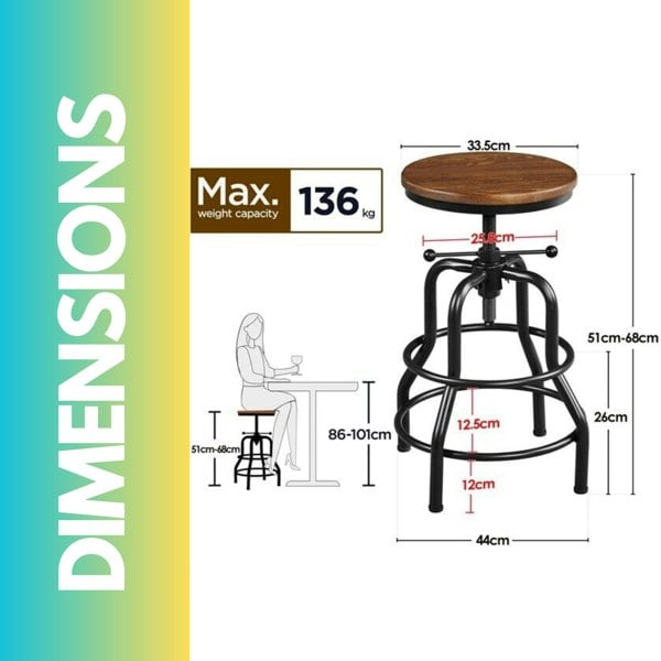 Rafaelo Mobilia Industrial Adjustable Height Retro Bar Stool Brown