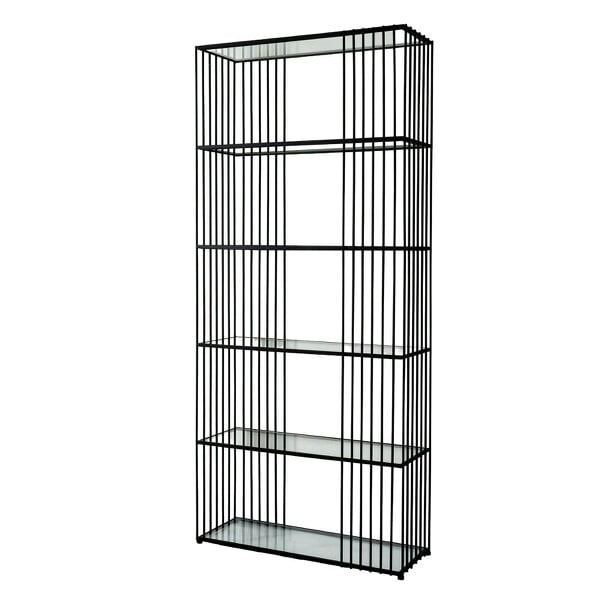 Wyld Haus Memphis Minimalist Black Metal Slim Shelving Unit With Glass Shelves
