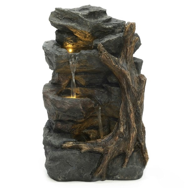 Willow Springs Rocky Outdoor Garden Water Feature with LED Lighting