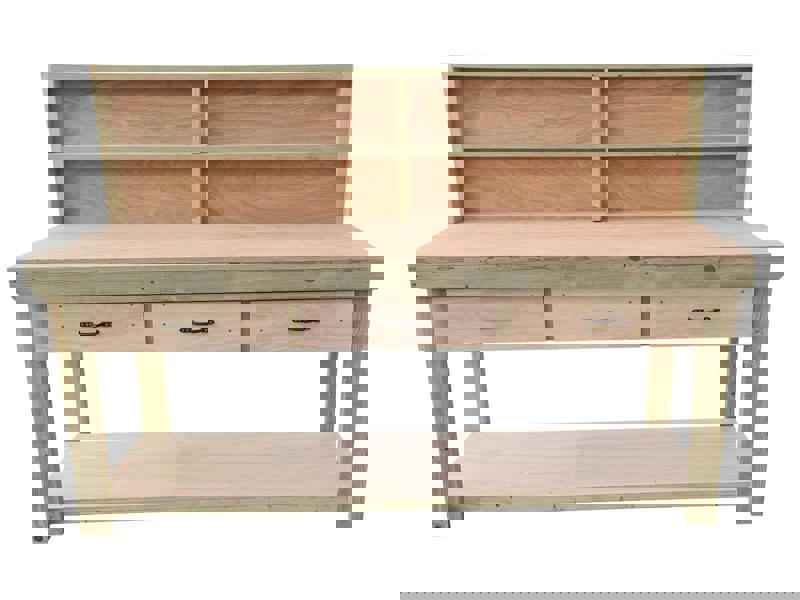 Wooden eucalyptus Top Workbench – Durable Tool Cabinet with Drawers and Back Panel, Ideal for Dry Indoor Spaces Such as Garages, Workshops, and Studios.