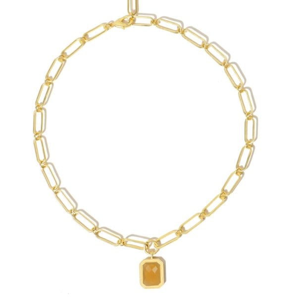 Lila Rasa Paperclip Chain Rectangular Citrine Crystal Necklace