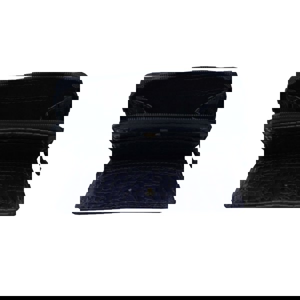 Assots London 'JOLLY' Navy Croc Real Leather Designer Zip-Top Wallet