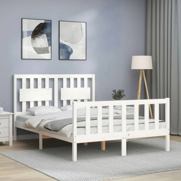 Berkfield Bed Frame with Headboard White 140x190 cm Solid Wood