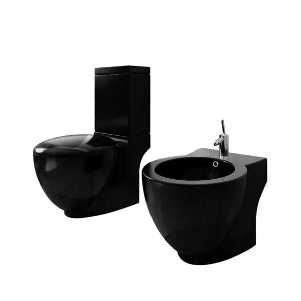 Berkfield Stand Toilet & Bidet Set Black Ceramic