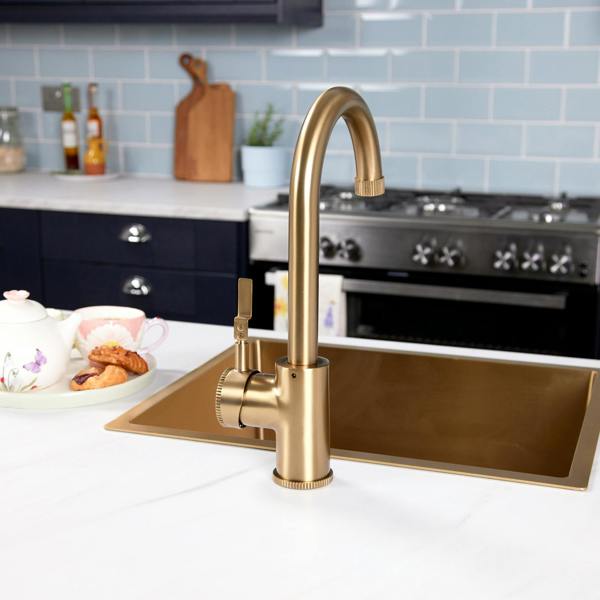 Flode Kraft Solo | Industrial Style Single Lever 3 in 1 Instant Boiling Tap | Brushed Brass Finish