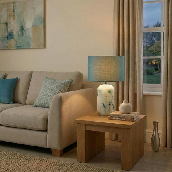 Modern Teal and Duck Egg Marble Drip Snowflake Glass Lamp with Shade Image 6