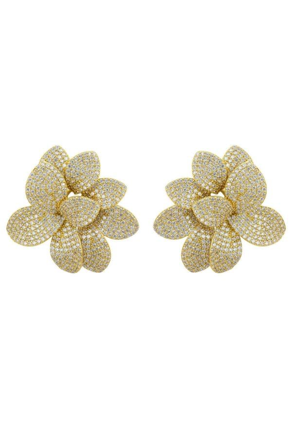 Gold flower earrings.