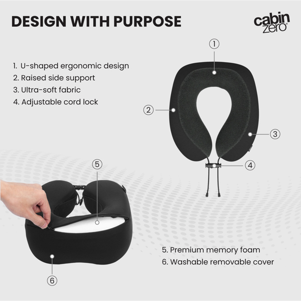 CabinZero Classic Travel Pillow, Memory Foam Neck Pillow with Adjustable Fit