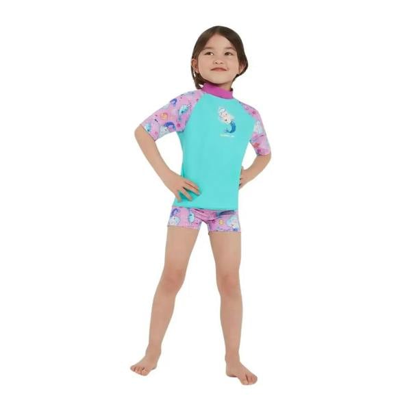 Speedo Tots girls printed sun protection set in teal pink purple