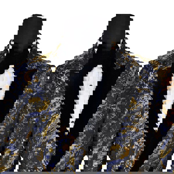 David WeJ Kensington Double Breasted Peak Lapel Jacquard - Blue Gold