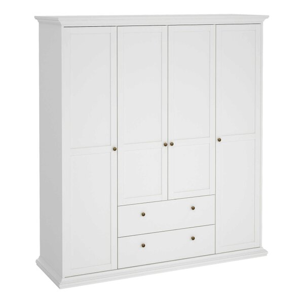 Wyld Haus Osaka Farmhouse White Wooden Wardrobe 4 Doors 2 Drawers