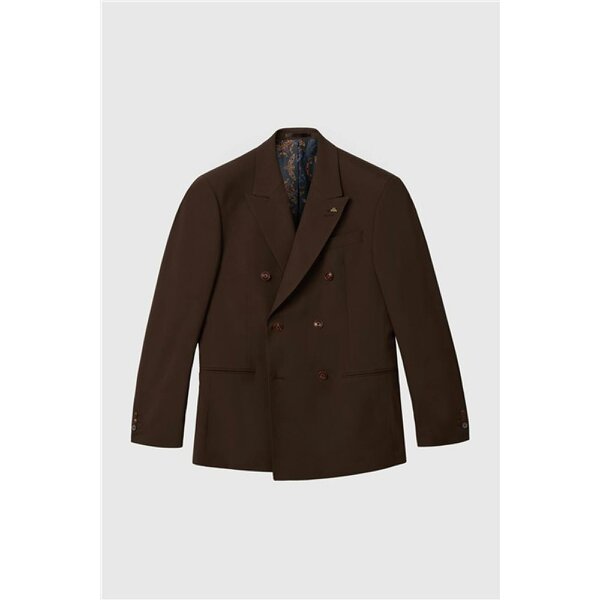 Antique Rogue Slim Fit Chocolate Double Breasted Jacket