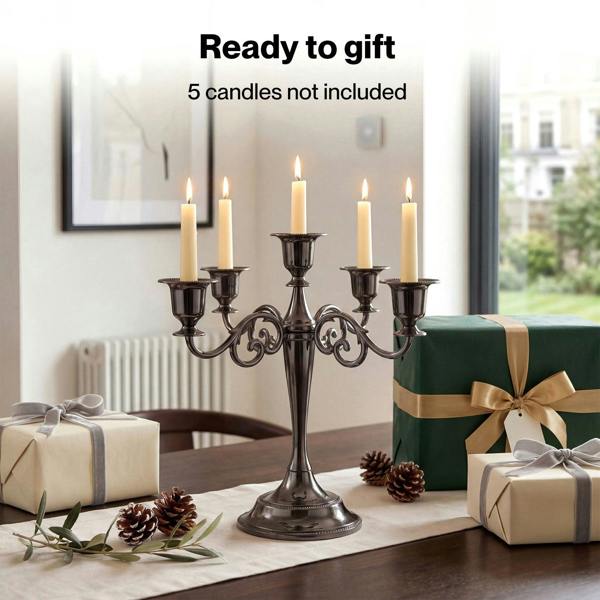 Levede Candle Holder 5 Arm Metal Candelabra Black Candlestick Stand Centerpiece