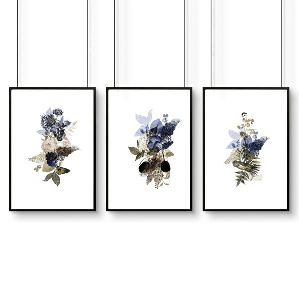 Bathroom art framed | set of 3 Botanical wall prints