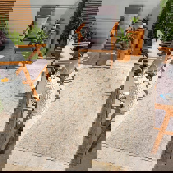 Livabliss Tuareg-Global Tan Ivory Beige Graphic In- & Outdoor Jute-Look Rug