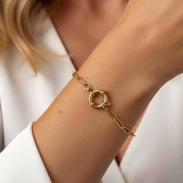 MUCHV Women's Link Chain Bracelet For Charms in 18k Gold