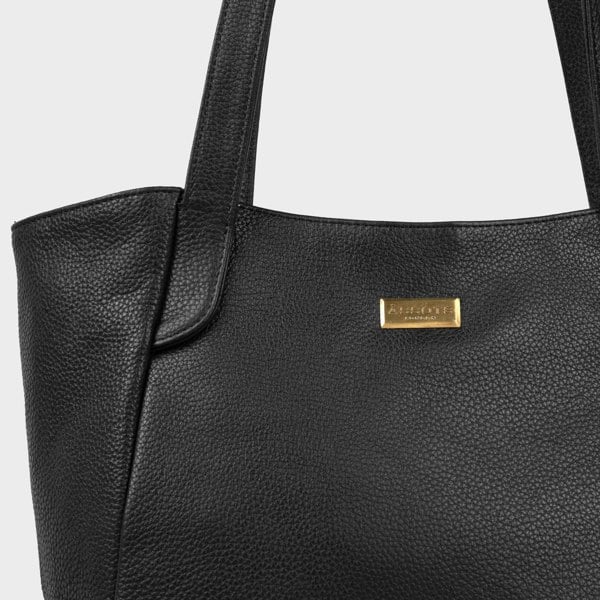 Assots London 'URBAN TOTE' Black Pebble Grain Real Leather Work Tote Bag