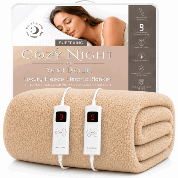 Sweet Dreams Superking Size Electric Heated Blanket Mattress Soft Fleece 9 Heat And 9 Timer Settings Dual Controller Washable
